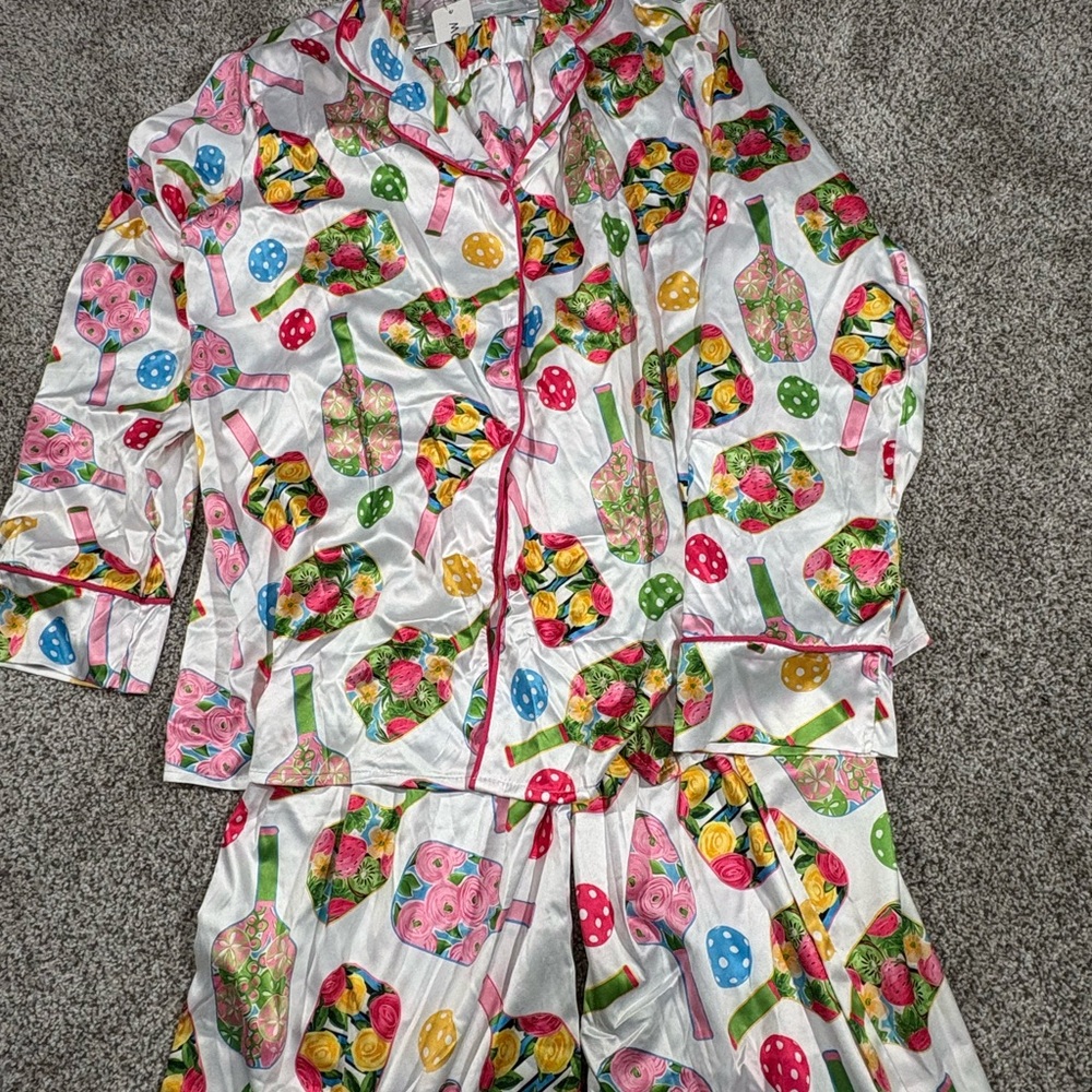 Vibrant Multicolor Women's Pickleball Pajama Set - Picture 3 of 5